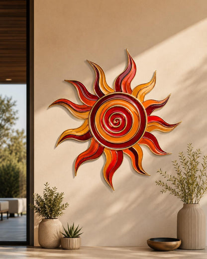 Sunburst Metal Wall Art Rustic Boho Sun Wall Decor Handcrafted Sun Sculpture Outdoor Indoor Home Wall Hanging Modern Farmhouse Gift