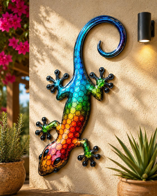 Colorful Gecko Metal Wall Art Modern Lizard Sculpture Outdoor Indoor Home Decor Boho Tropical Garden Patio Gift