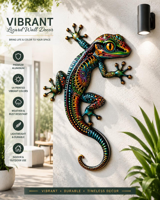 Colorful Gecko Metal Wall Art Modern Lizard Sculpture Outdoor Indoor Home Decor Boho Tropical Garden Patio Gift