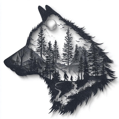 Wolf Metal Wall Art, 2D Aluminum Wolf Sign, Mountain Forest Wall Decor, Rustic Cabin Gift, Set of 4 Designs