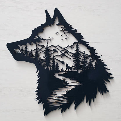 Wolf Metal Wall Art, 2D Aluminum Wolf Sign, Mountain Forest Wall Decor, Rustic Cabin Gift, Set of 4 Designs