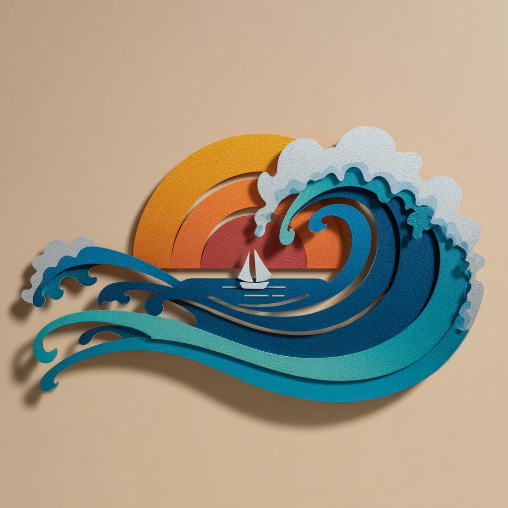 Ocean Wave 2D Metal Wall Art, Coastal Aluminum Wall Decor, Sunset Sailboat Beach House Sign, Nautical Ocean Decor, 4 Designs