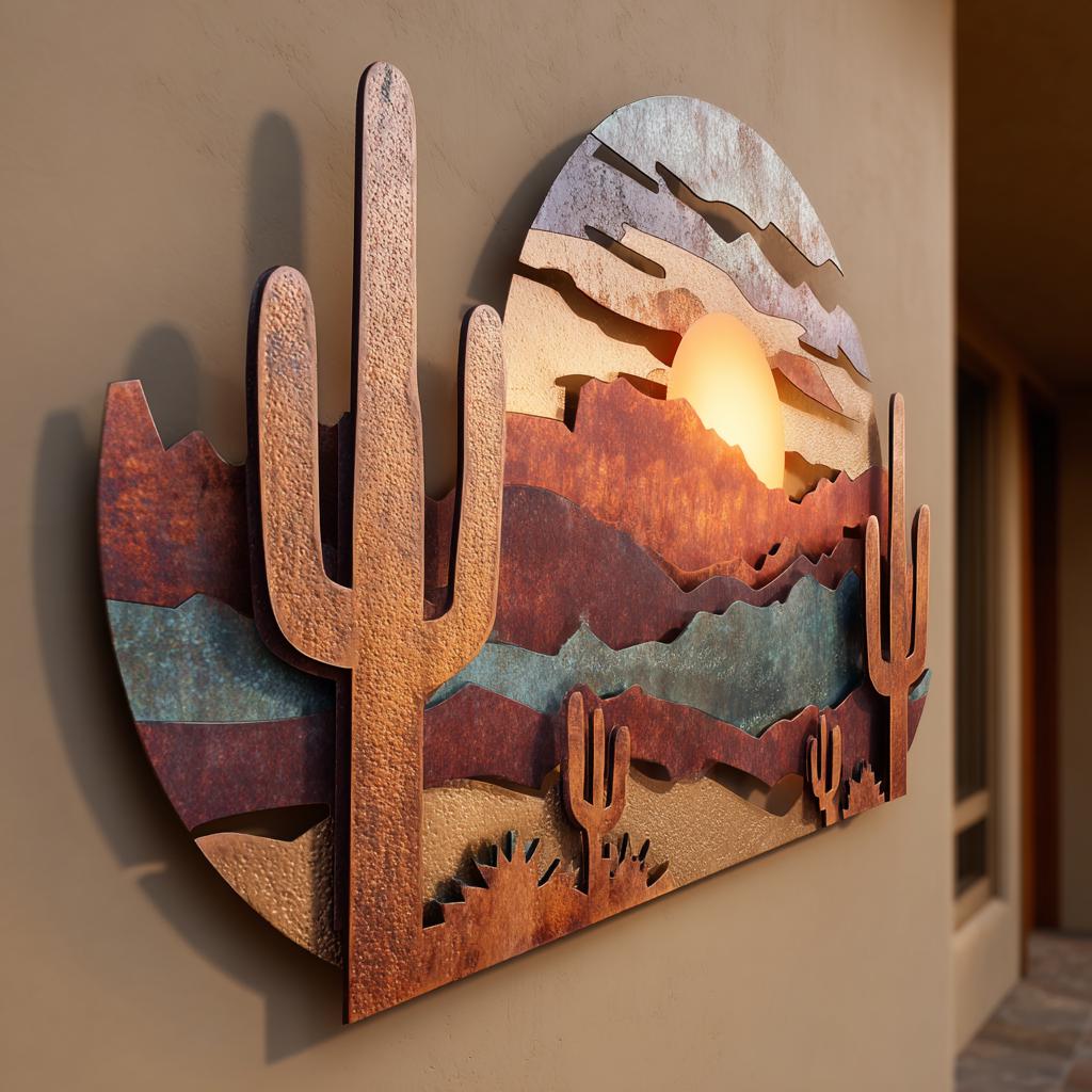 Southwestern Desert Metal Wall Art Cactus Sunset Decor Arizona Desert Landscape Sign Western Ranch Wall Hanging Gift