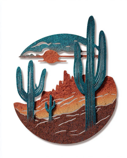 Southwestern Desert Metal Wall Art Cactus Sunset Decor Arizona Desert Landscape Sign Western Ranch Wall Hanging Gift