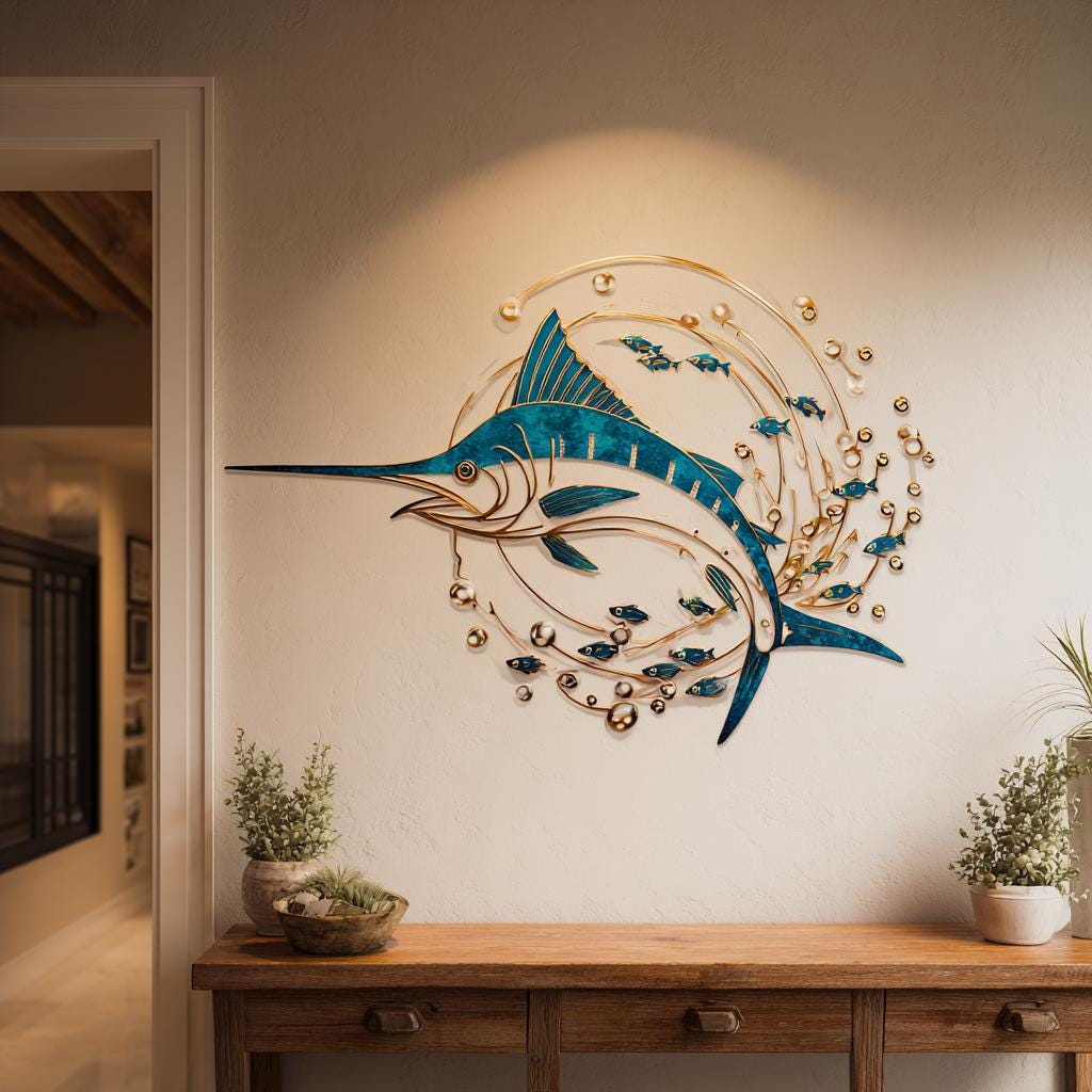 Swordfish Metal Wall Art, Coastal Fish Decor, Ocean Metal Sign, Beach House Wall Decor, Nautical Gift, Marlin Wall Art, 3 Designs For Home