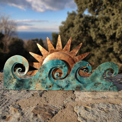 Ocean Wave Sun Metal Wall Art, Coastal Beach House Decor, Nautical Sunrise Sign, Rustic Sea Wall Decor, 4 Designs for Patio Home Art Gift