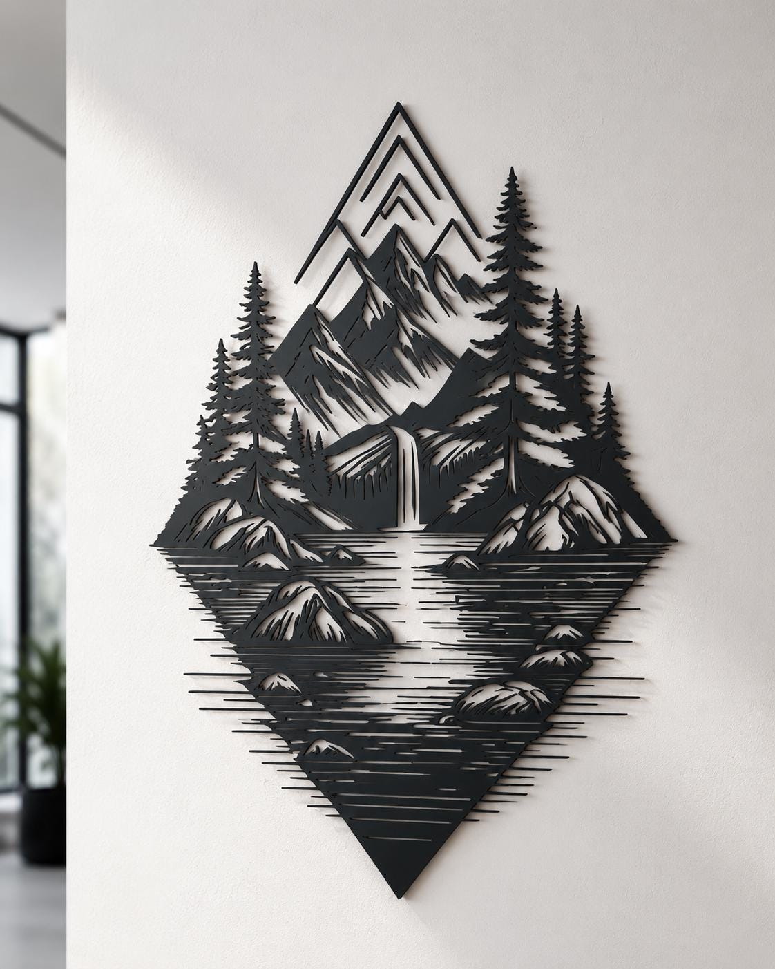 Mountain Lake Wall Art Metal Sign Fantasy Landscape Decor Moon Night Nature Wall Hanging Modern Home Decor Gift For Nature Lovers