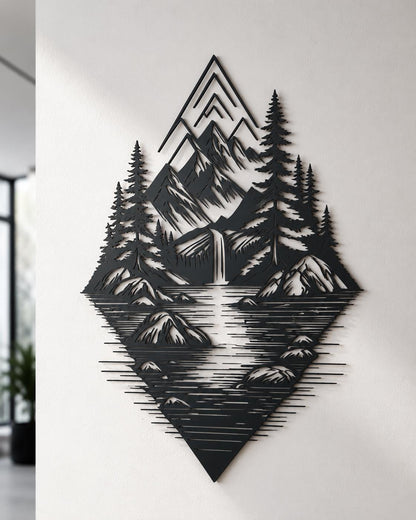 Mountain Lake Wall Art Metal Sign Fantasy Landscape Decor Moon Night Nature Wall Hanging Modern Home Decor Gift For Nature Lovers