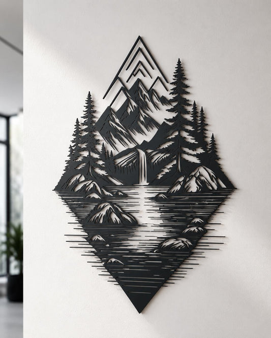 Mountain Lake Wall Art Metal Sign Fantasy Landscape Decor Moon Night Nature Wall Hanging Modern Home Decor Gift For Nature Lovers