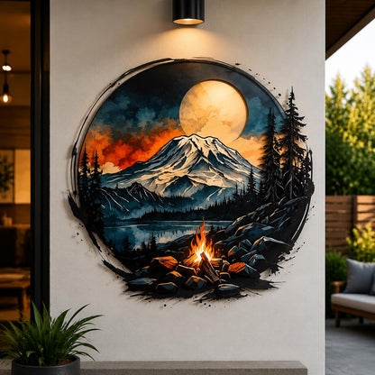 Mountain Lake Wall Art Metal Sign Fantasy Landscape Decor Moon Night Nature Wall Hanging Modern Home Decor Gift For Nature Lovers