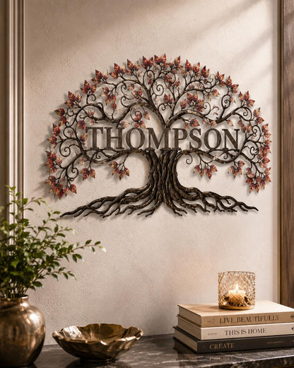 Personalized Tree Of Life Metal Wall Art Custom Name Sign Rustic Home Decor Gift For Family Modern Nature Wall Hanging Decor