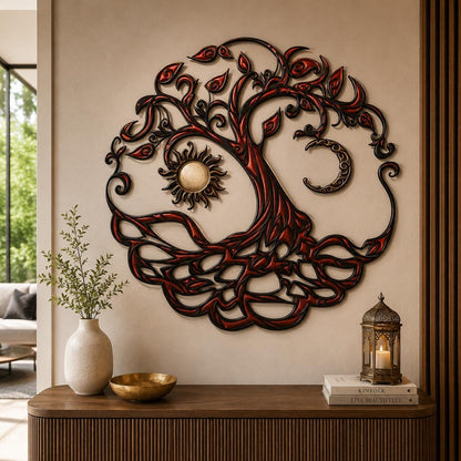 Tree of Life Metal Wall Art, Sun Moon Wall Decor, Celtic Tree Sign, Boho Spiritual Home Decor, Yoga Meditation Gift, 4 Designs for Home