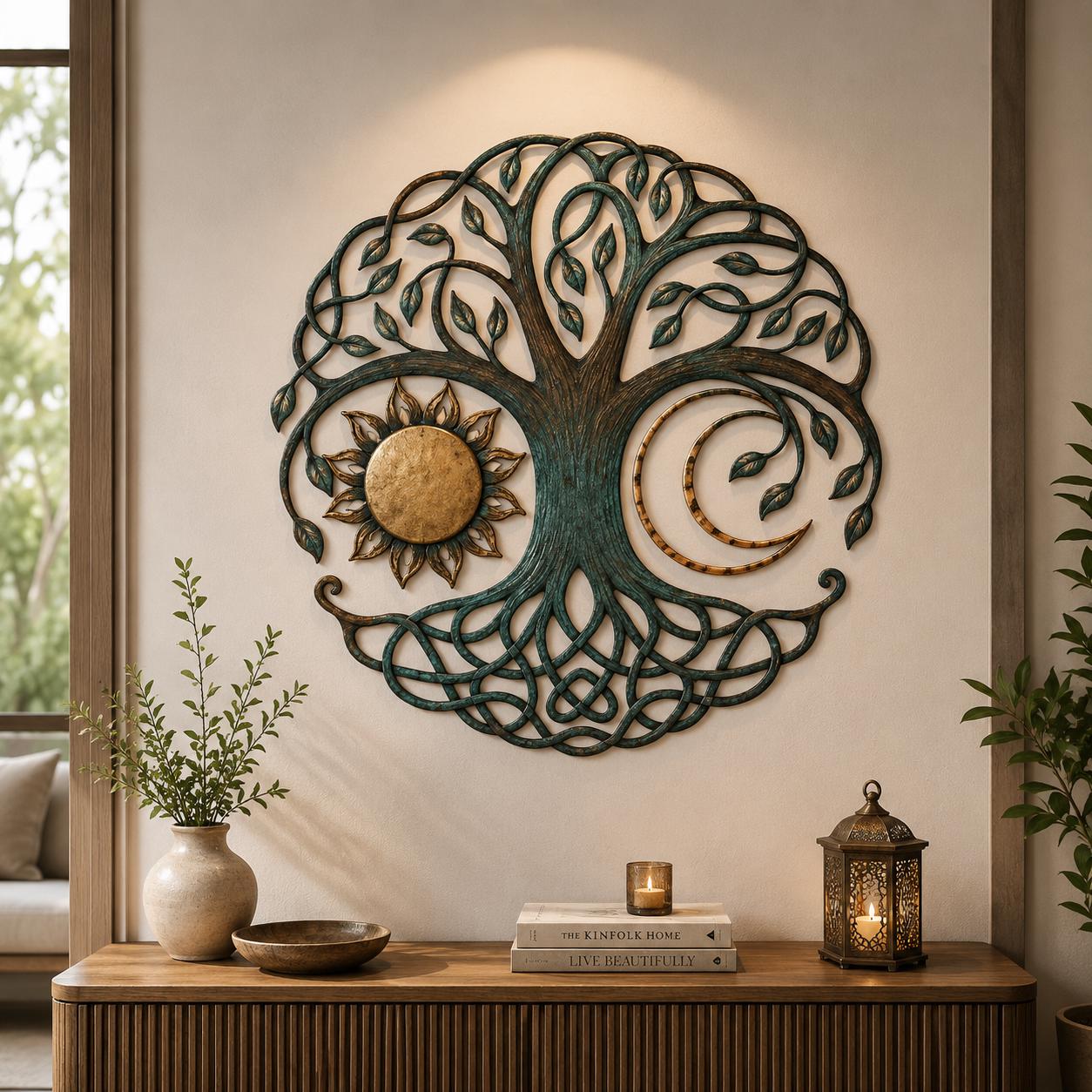Tree of Life Metal Wall Art, Sun Moon Wall Decor, Celtic Tree Sign, Boho Spiritual Home Decor, Yoga Meditation Gift, 4 Designs for Home