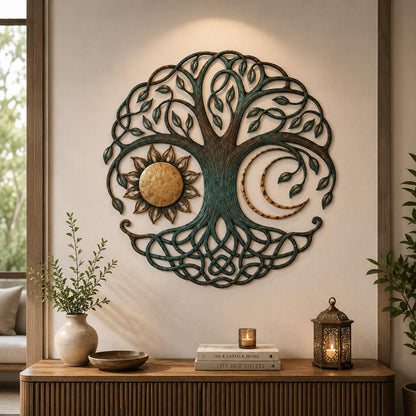Tree of Life Metal Wall Art, Sun Moon Wall Decor, Celtic Tree Sign, Boho Spiritual Home Decor, Yoga Meditation Gift, 4 Designs for Home