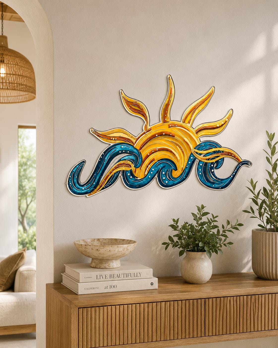 Sun Ocean Wave Metal Wall Art Sunrise Beach Decor Tropical Sunset Surf Coastal Nautical Home Wall Sign Gift for Beach House Lovers