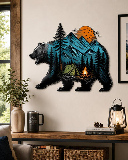 Fishing Adventure Metal Wall Art Mountain Landscape Sign Outdoor Nature Hunter Fisherman Decor Gift for Men Cabin Lodge Home