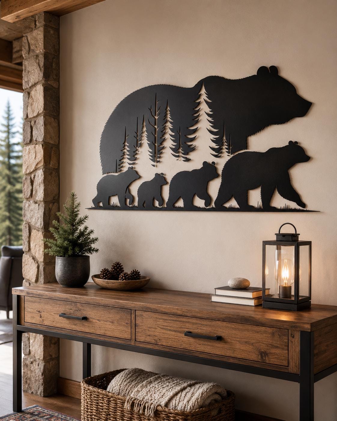Fishing Adventure Metal Wall Art Mountain Landscape Sign Outdoor Nature Hunter Fisherman Decor Gift for Men Cabin Lodge Home
