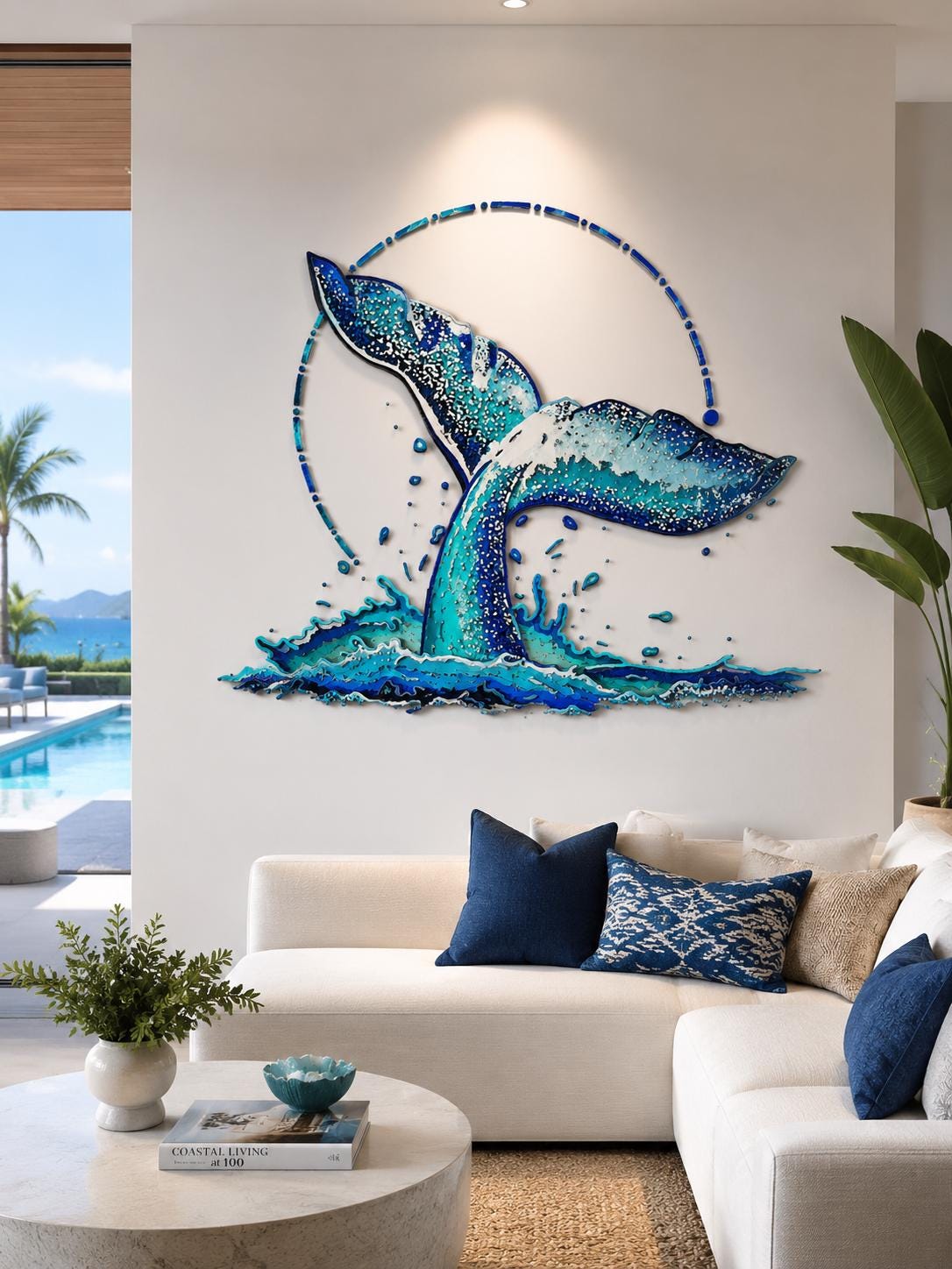 Whale Tail Metal Wall Art Ocean Beach Decor Coastal Sunset Sea Wave Nautical Marine Life Surf Style Home Wall Sculpture Gift for Beach House