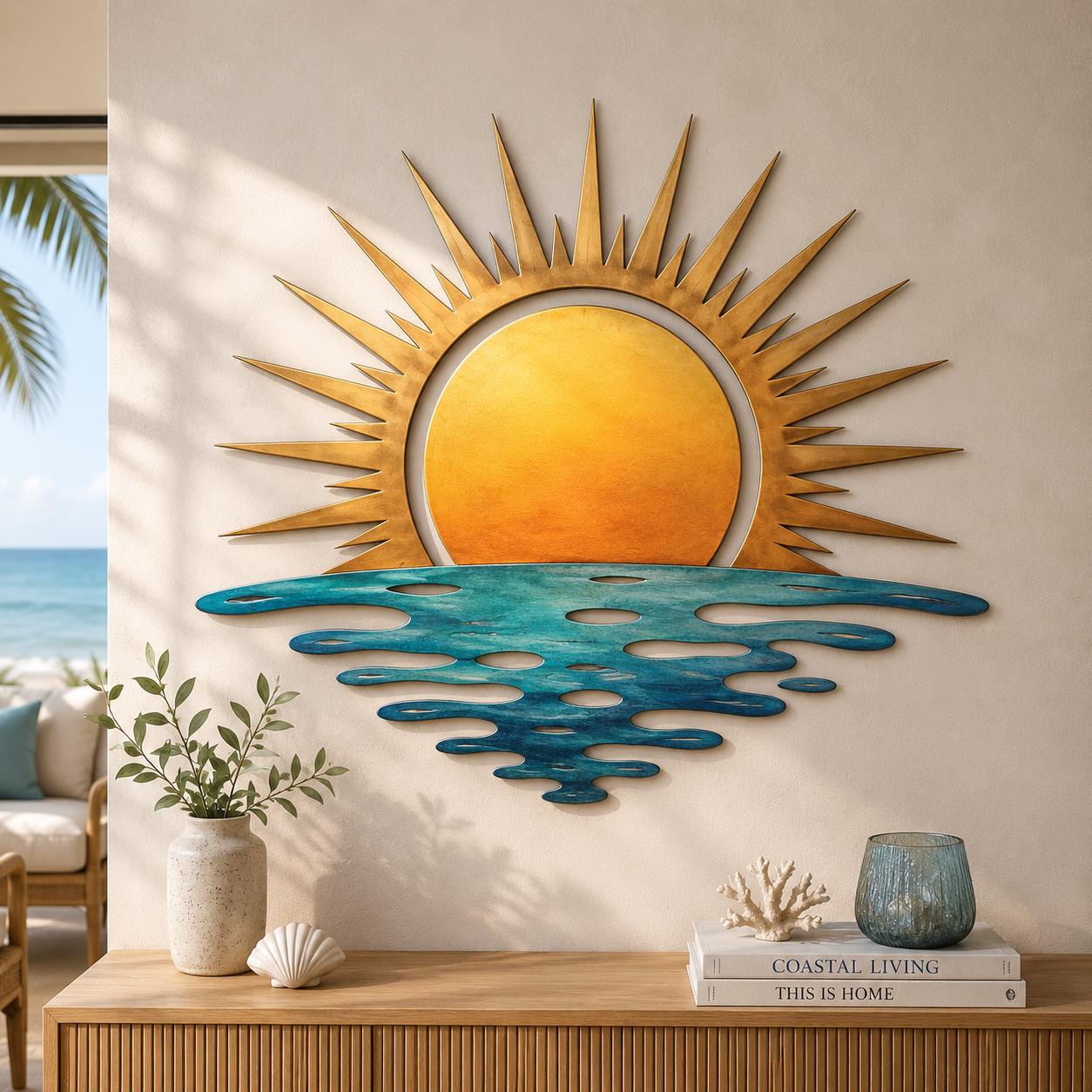 Sunrise Ocean Metal Wall Art, Coastal Wave Decor, Beach House Wall Sign, Nautical Sun Wall Art, 4 Designs for Patio Ocean Lover Gift