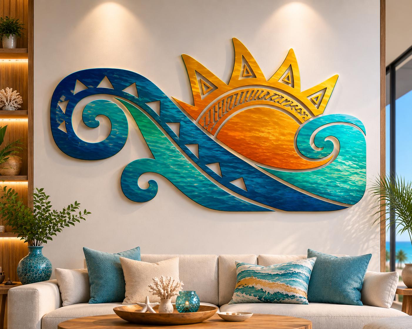 Sunrise Ocean Metal Wall Art, Coastal Wave Decor, Beach House Wall Sign, Nautical Sun Wall Art, 4 Designs for Patio Ocean Lover Gift
