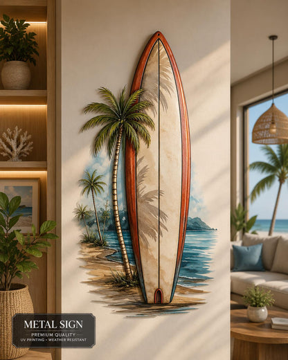 Surfboard Metal Wall Art, Tropical Beach House Decor, Coastal Surf Sign, Palm Tree Ocean Decor, Hawaii Wall Art, 3 Designs for Home Gift