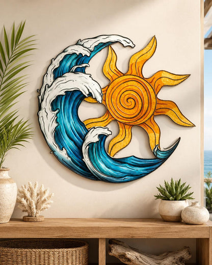 Sun Wave Metal Wall Art Outdoor Decor Ocean Sunrise Sunset Wall Sign Coastal Beach Modern Sun Wall Decor Set Of 4 Designs Gift For Home