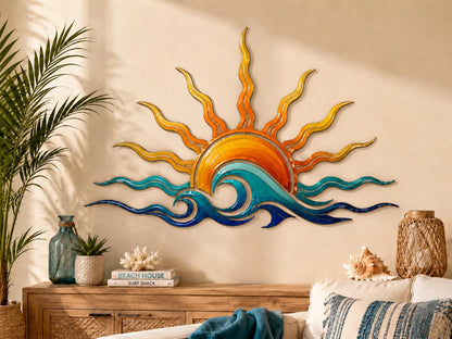 Sun Wave Metal Wall Art Ocean Sunrise Coastal Decor Nautical Wall Hanging Outdoor Garden Modern 3 Design Options Aluminum Metal Sign