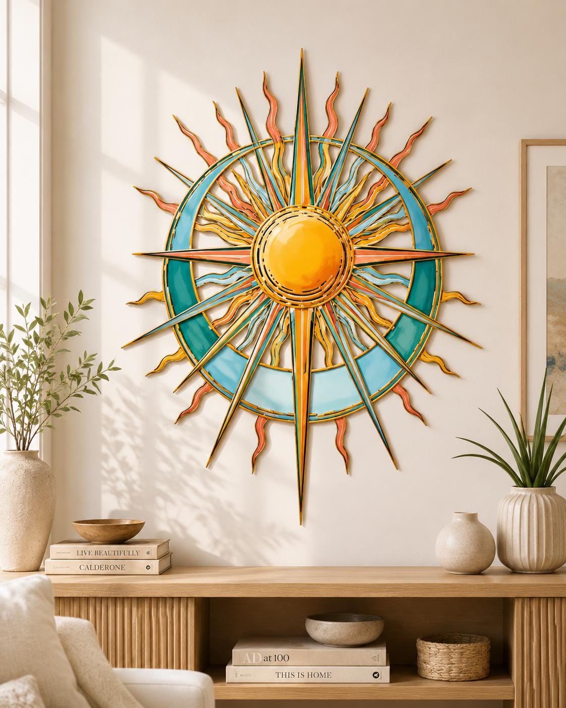 Sun Wave Metal Wall Art Ocean Sunrise Coastal Decor Nautical Wall Hanging Outdoor Garden Modern 3 Design Options Aluminum Metal Sign