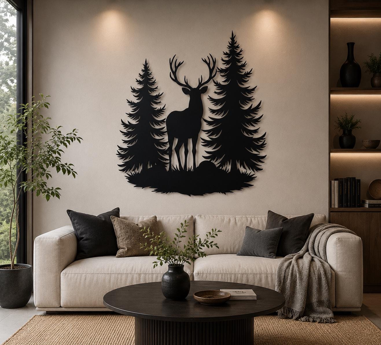 Rustic Deer Moose Forest Metal Wall Art Black Silhouette Wildlife Cabin Decor Modern Farmhouse Metal Sign Outdoor Indoor Nature Wall Decor