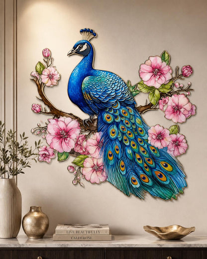 Peacock Metal Wall Art Colorful Floral Bird Wall Decor Modern Luxury Aluminum Wall Sign for Living Room Bedroom Home Decor Gift