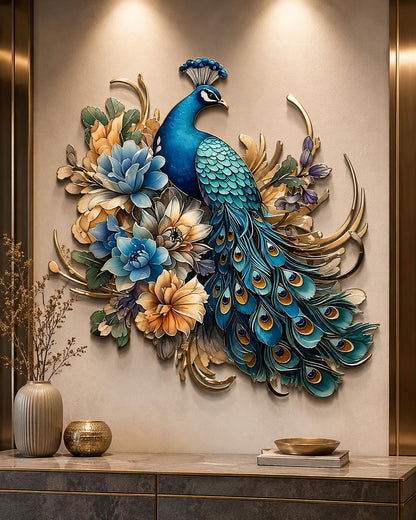 Peacock Metal Wall Art Colorful Floral Bird Wall Decor Modern Luxury Aluminum Wall Sign for Living Room Bedroom Home Decor Gift