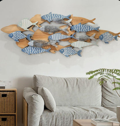 Metal Fish Wall Art Ocean School of Fish Wall Decor Coastal Nautical Wall Sculpture Modern Beach House Home Decoration Gift