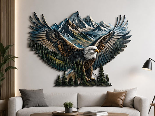 Bald Eagle Mountain Metal Wall Art Colorful Eagle Metal Sign UV Printed Aluminum Decor Wildlife Wall Hanging Nature Artwork