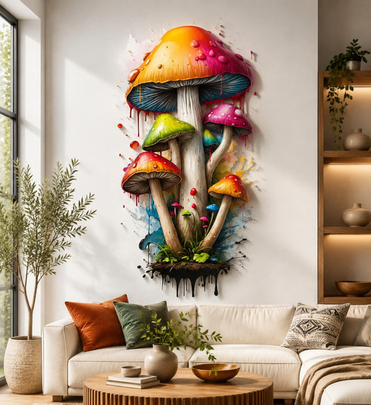 Colorful Mushroom Metal Wall Art Fantasy Mushroom Decor UV Printed Aluminum Sign Woodland Wall Hanging Cottagecore Home Decor