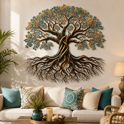 Tree Of Life Metal Wall Art Boho Sun Wall Decor Golden Spiritual Nature Sculpture Large Outdoor Indoor Wall Hanging Gift For Home Garden