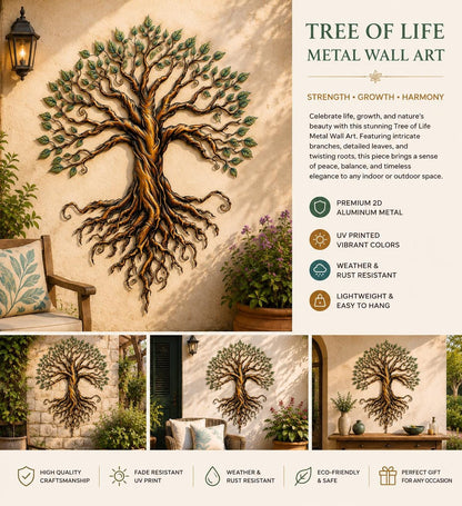 Tree Of Life Metal Wall Art Boho Sun Wall Decor Golden Spiritual Nature Sculpture Large Outdoor Indoor Wall Hanging Gift For Home Garden