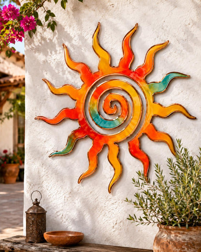 Sunburst Metal Wall Art Rustic Boho Sun Wall Decor Handcrafted Sun Sculpture Outdoor Indoor Home Wall Hanging Modern Farmhouse Gift