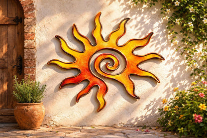 Sunburst Metal Wall Art Rustic Boho Sun Wall Decor Handcrafted Sun Sculpture Outdoor Indoor Home Wall Hanging Modern Farmhouse Gift
