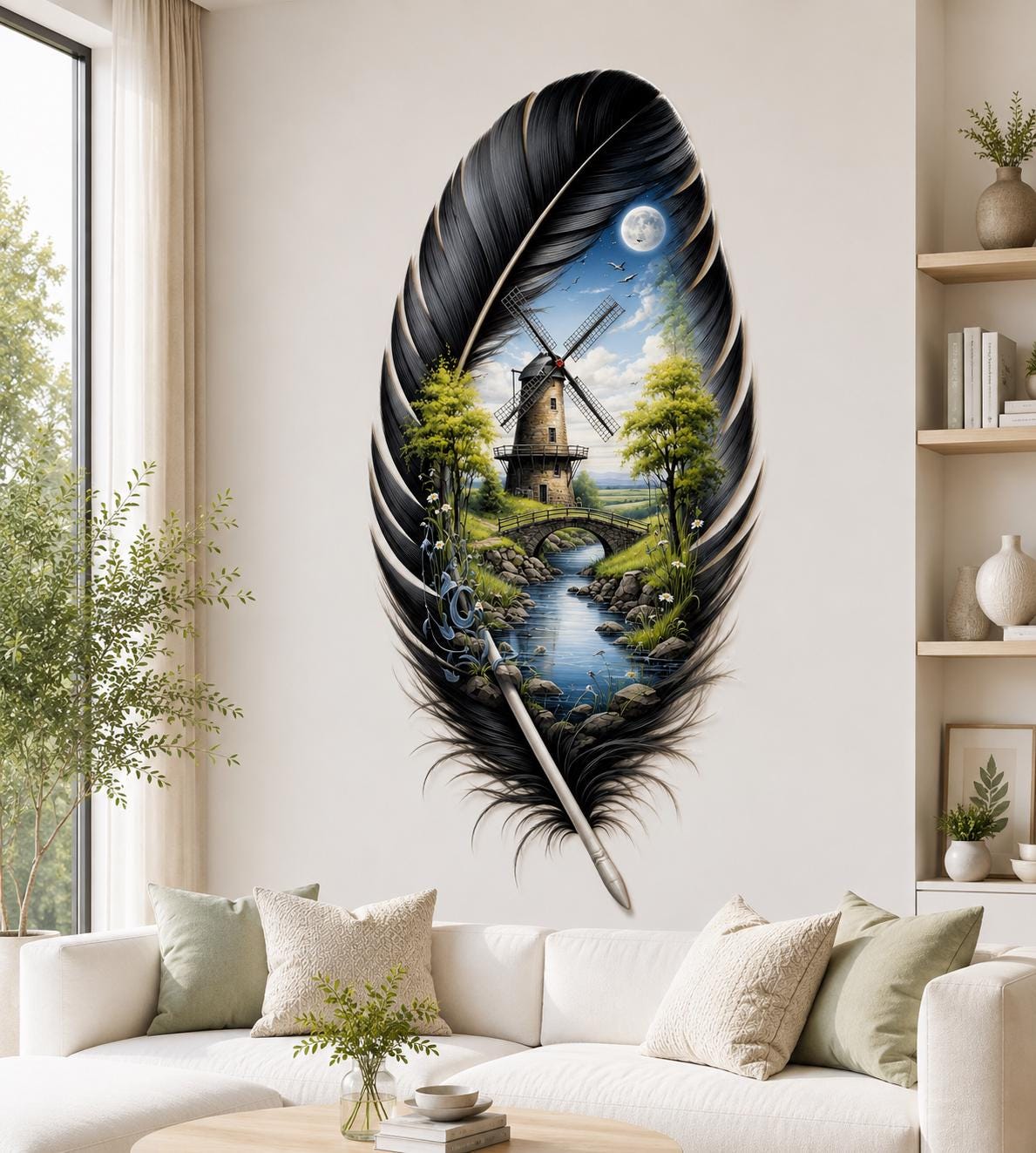 Feather Metal Wall Art Nature Landscape MetalSign Home Decor Outdoor Indoor Cabin Lodge Gift For Garden Living Room Decoration
