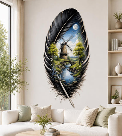 Feather Metal Wall Art Nature Landscape MetalSign Home Decor Outdoor Indoor Cabin Lodge Gift For Garden Living Room Decoration