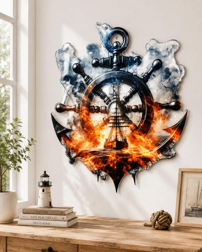 Large Metal Anchor Wall Art Nautical Decor Home Ocean Sea Ship Captain Steering Wheel Rustic Marine Gift