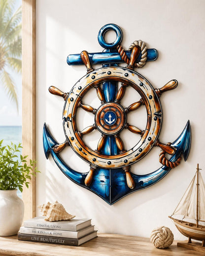 Large Metal Anchor Wall Art Nautical Decor Home Ocean Sea Ship Captain Steering Wheel Rustic Marine Gift