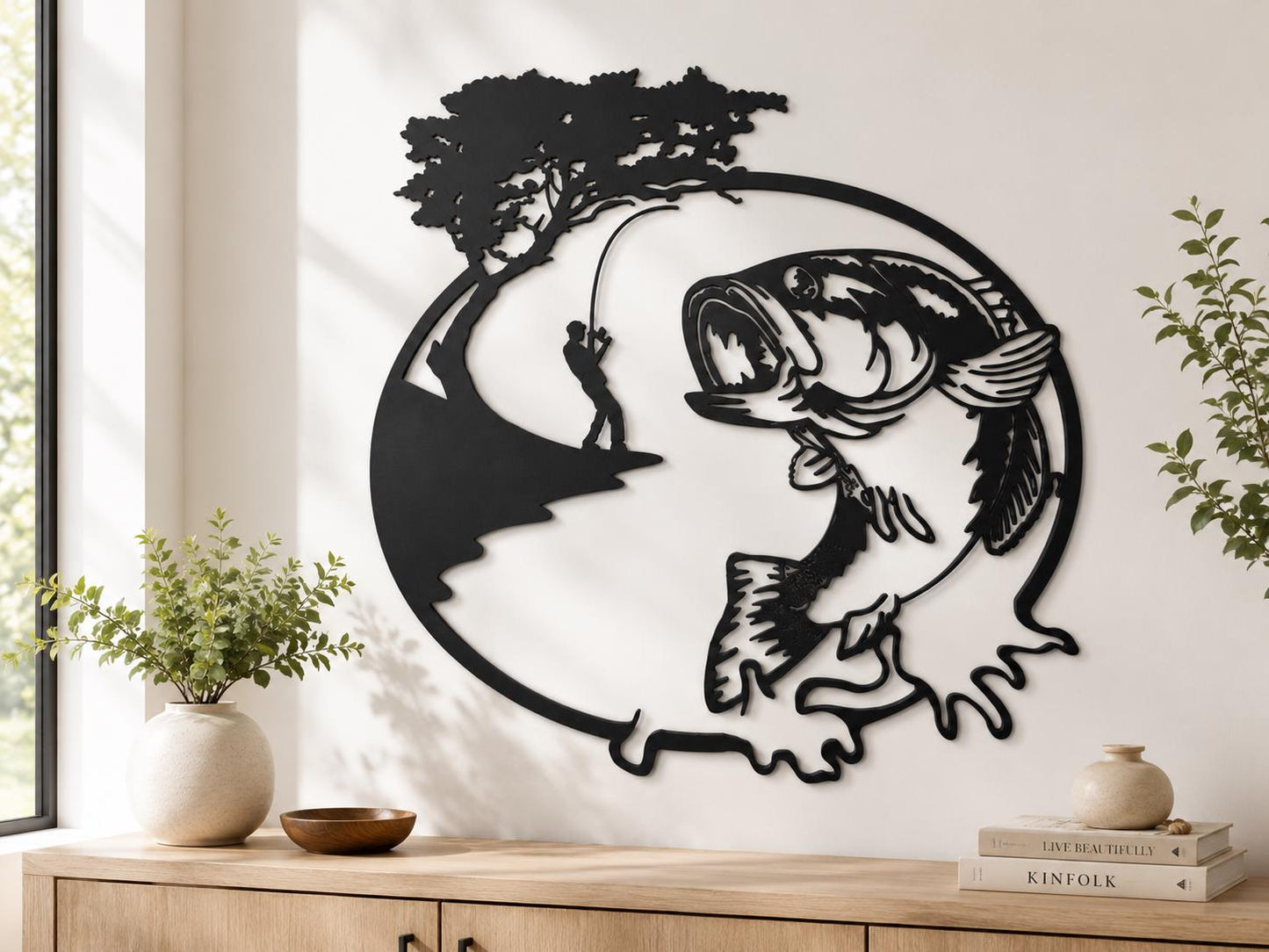 Fishing Metal Wall Art Bass Fish Metal Sign Fisherman Lake Decor UV Printed Aluminum Outdoor Cabin Man Cave Fishing Gift Wall Decor