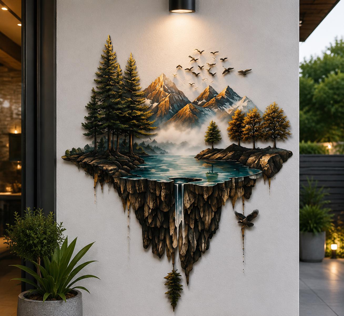 Mountain Lake Wall Art Metal Sign Fantasy Landscape Decor Moon Night Nature Wall Hanging Modern Home Decor Gift For Nature Lovers