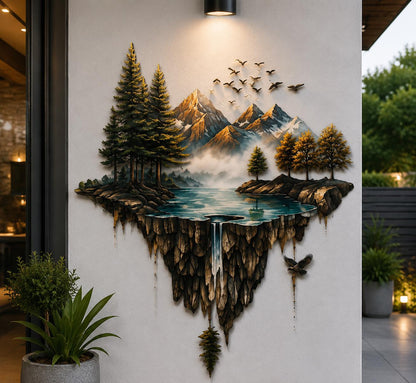Mountain Lake Wall Art Metal Sign Fantasy Landscape Decor Moon Night Nature Wall Hanging Modern Home Decor Gift For Nature Lovers
