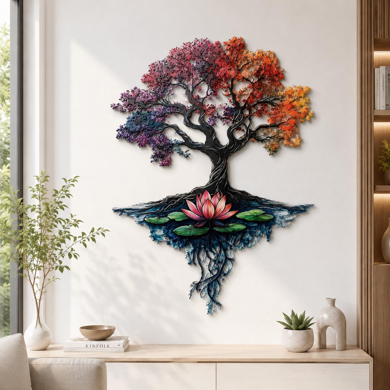 Tree of Life Metal Wall Art Rainbow Tree Nature Landscape Metal Sign Home Decor Modern Cabin Lodge Gift for Nature Lovers