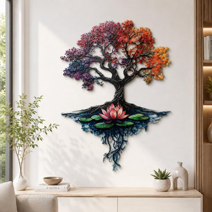 Tree of Life Metal Wall Art Rainbow Tree Nature Landscape Metal Sign Home Decor Modern Cabin Lodge Gift for Nature Lovers