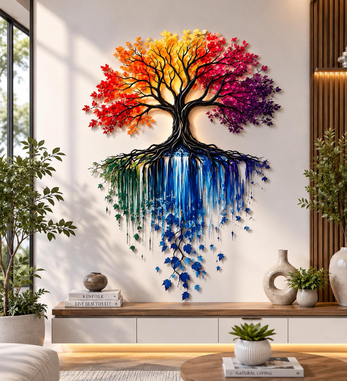 Tree of Life Metal Wall Art Rainbow Tree Nature Landscape Metal Sign Home Decor Modern Cabin Lodge Gift for Nature Lovers