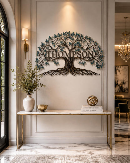 Personalized Tree Of Life Metal Wall Art Custom Name Sign Rustic Home Decor Gift For Family Modern Nature Wall Hanging Decor