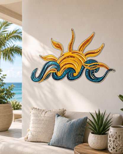 Sun Ocean Wave Metal Wall Art Sunrise Beach Decor Tropical Sunset Surf Coastal Nautical Home Wall Sign Gift for Beach House Lovers